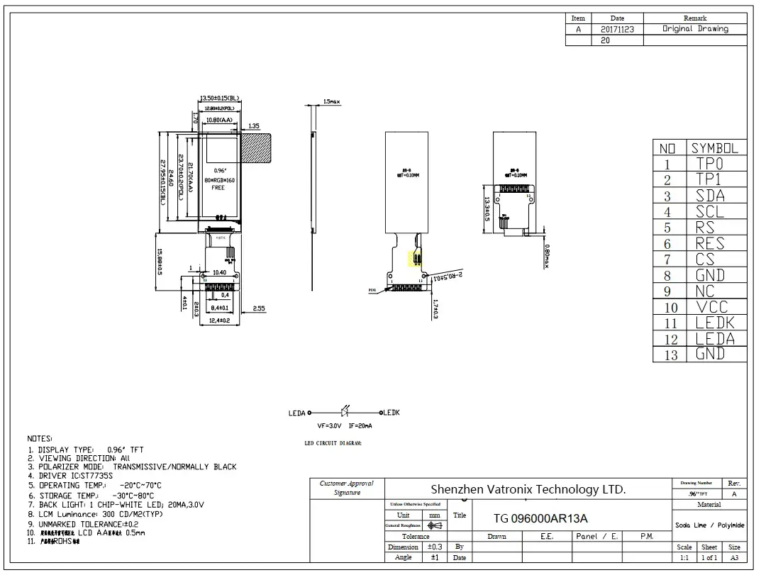 0.96 inch display-TG096000AR13A