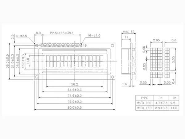 16x2 character LCD display module for arduino